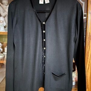 Black Cardigan with Velvet Trim